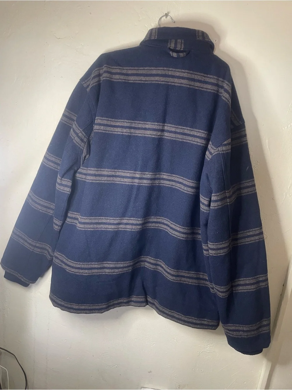 JACHS New York Men's XL Blue Striped Sherpa Lined Snap Button Jacket Pockets